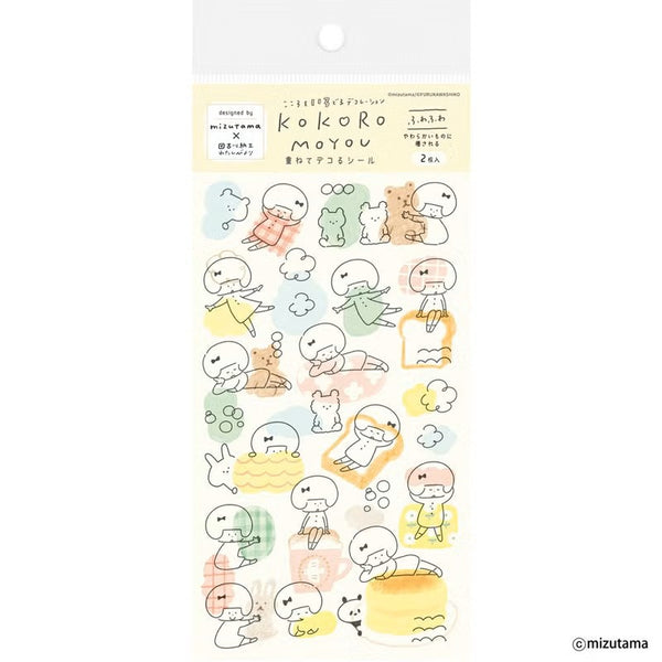 Furukawashiko kokoromoyou Layered Deco Sticker Sheet - Fuwafuwa (Fluffy) (Pack of 5) | papermindstationery.com