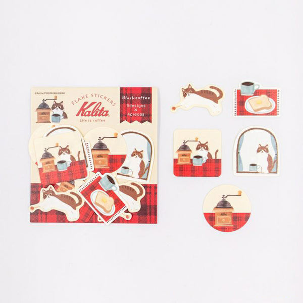 Furukawashiko Flake Stickers - Kalita Black Coffee & Cat QSA313