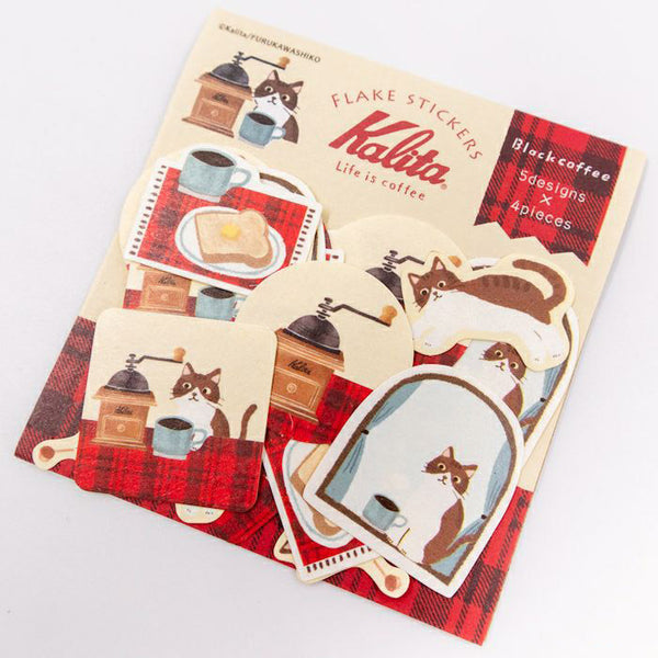 Furukawashiko Flake Stickers - Kalita Black Coffee & Cat QSA313
