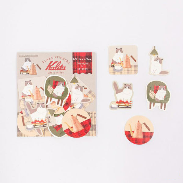 Furukawashiko Flake Stickers - Kalita White Coffee & Cat QSA314 decorating scrapbook & photo album | Papermind Stationery