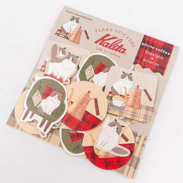 Furukawashiko Flake Stickers - Kalita White Coffee & Cat QSA314 cute japanese stationery