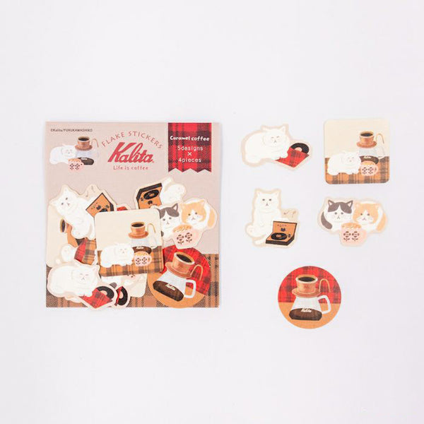 Furukawashiko Flake Stickers - Kalita Caramel Coffee & Cat QSA315 cute Japanese stationery