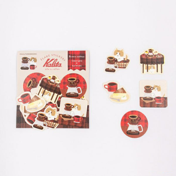 Furukawashiko Flake Stickers - Kalita Brown Coffee & Cat QSA316 for scrapbooking & journaling