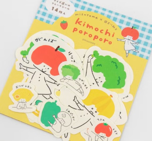 Furukawashiko Assorted Size Flake Stickers - Veggie & Fruit (Pack of 5) | papermindstationery.com