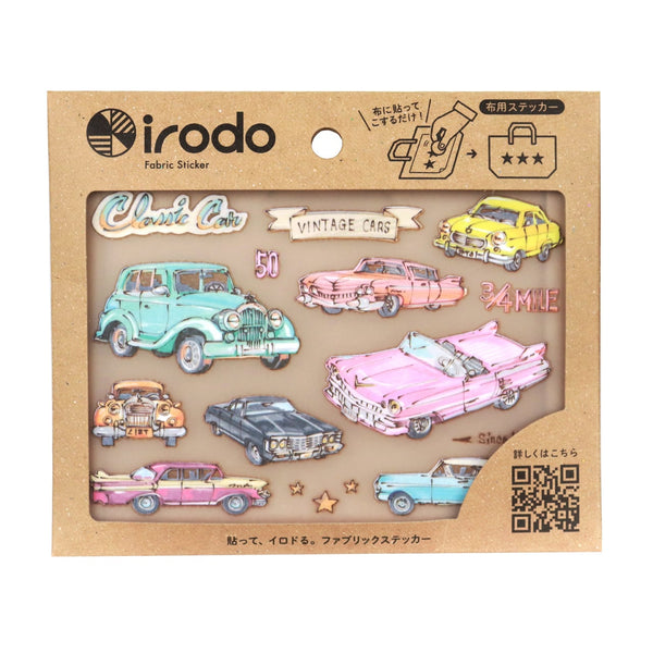 Irodo Fabric Transfer Sticker Set of 2 - Classic Car & Road Sign