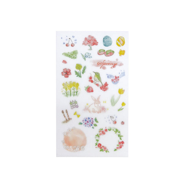 Irodo Paper Transfer Stickers - Spring - Sheet of decorative stickers with various designs on a white background