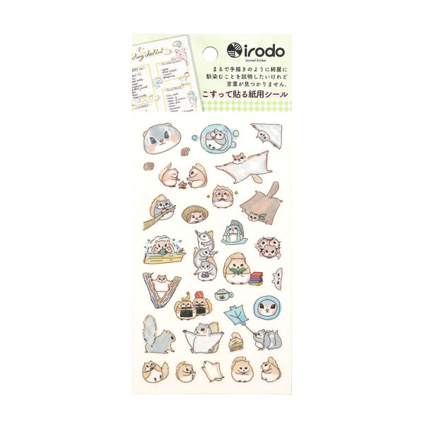 Irodo Paper Transfer Sticker Sheet Set of 4 - Animal Flying Squirrel, Ermine, Otter & Deer