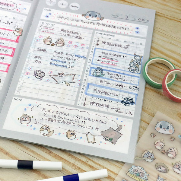 Irodo Paper Transfer Sticker Sheet Set of 4 - Animal Flying Squirrel, Ermine, Otter & Deer