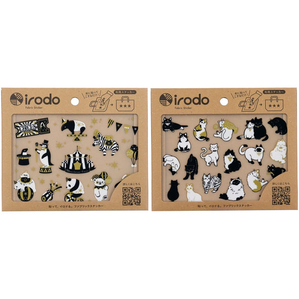 Irodo Fabric Transfer Sticker Set of 2 - Shirokuro Circus & Stylish Cat