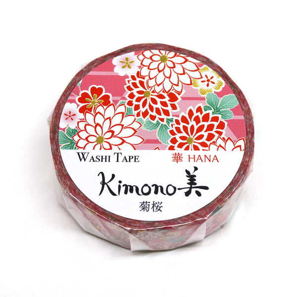 Kamiiso Sansyo 15mm Washi Tape - Kimono Chrysanthemum & Cherry Blossom GR1041 | papermindstationery.com
