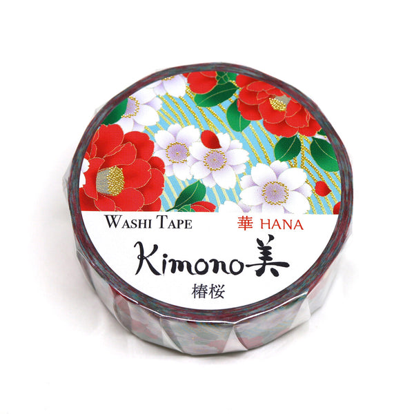 Kamiiso Sansyo 15mm Washi Tape - Kimono Camellia & Cherry Blossom GR1047 | papermindstationery.com