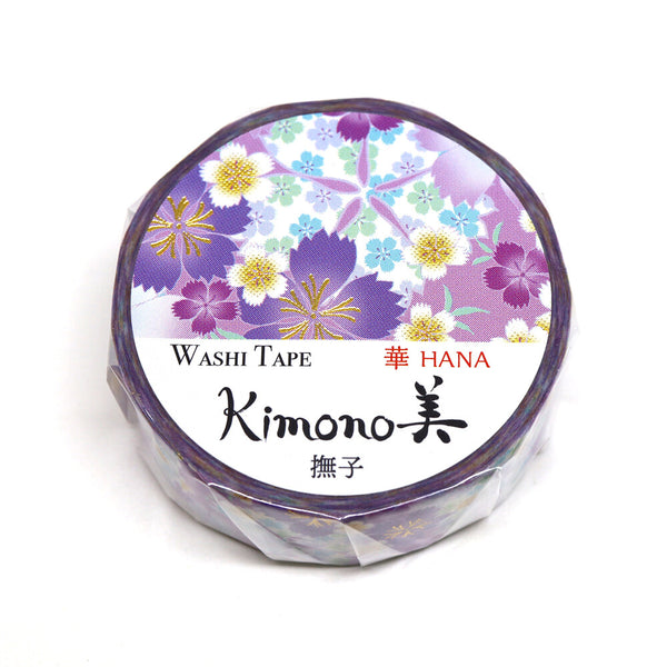 Kamiiso Sansyo 15mm Washi Tape - Kimono Purple Nadeshiko Flower GR1049 | papermindstationery.com