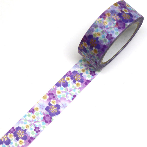 Kamiiso Sansyo 15mm Washi Tape - Kimono Purple Nadeshiko Flower GR1049 | papermindstationery.com