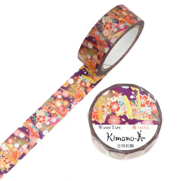 Kamiiso Sansyo 15mm Washi Tape - Kimono Lucky Origami Paper Crane GR1093
