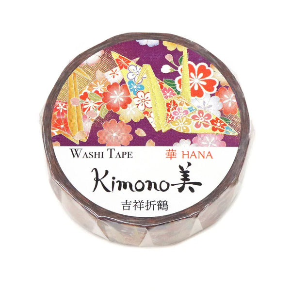 Kamiiso Sansyo 15mm Washi Tape - Kimono Lucky Origami Paper Crane GR1093 | papermindstationery.com