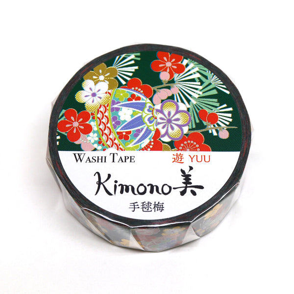 Kamiiso Sansyo 15mm Washi Tape - Kimono Japanese Temari Plum Flower GR2025 | papermindstationery.com
