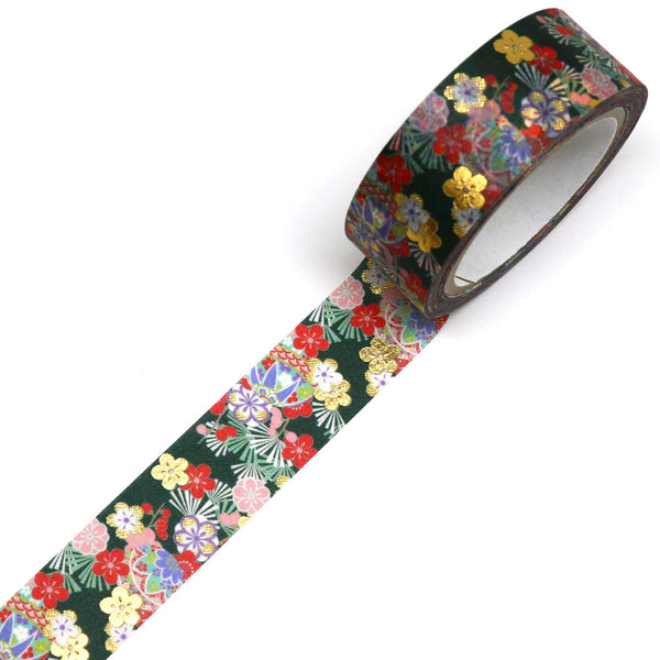 Kamiiso Sansyo 15mm Washi Tape - Kimono Japanese Temari Plum Flower GR2025 | papermindstationery.com