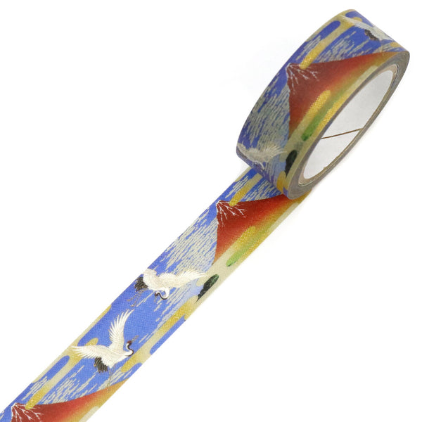 Kamiiso Sansyo 15mm Washi Tapes Set of 2 - Kimono Fuji Crane & Crane Floral Circle