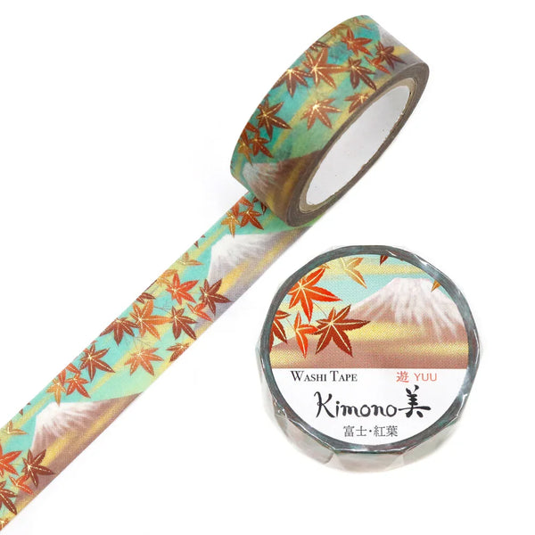 Kamiiso Sansyo 15mm Washi Tape - Kimono Fuji & Autumn Leaves GR2063