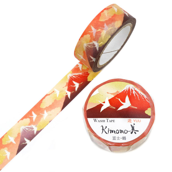 Kamiiso Sansyo 15mm Washi Tape - Kimono Fuji & White Crane GR2065