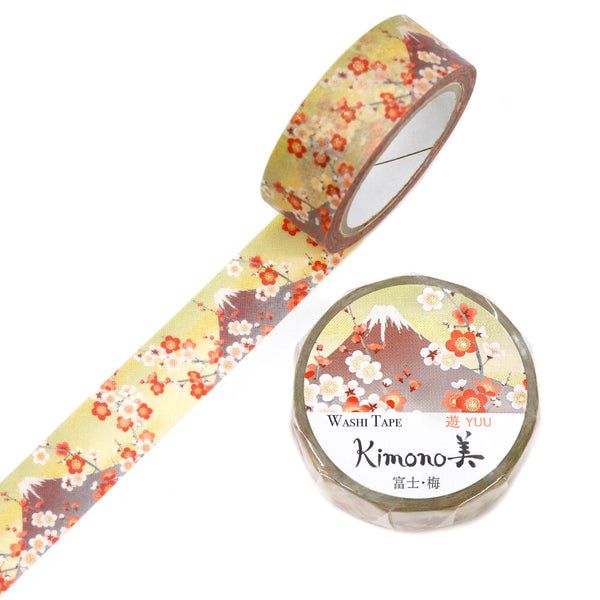 Kamiiso Sansyo 15mm Washi Tape - Kimono Fuji & Plum Blossoms GR2069