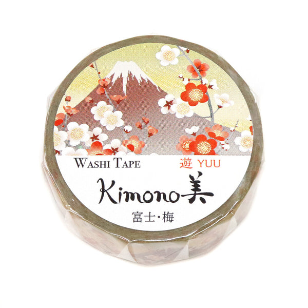 Kamiiso Sansyo 15mm Washi Tape - Kimono Fuji & Plum Blossoms GR2069