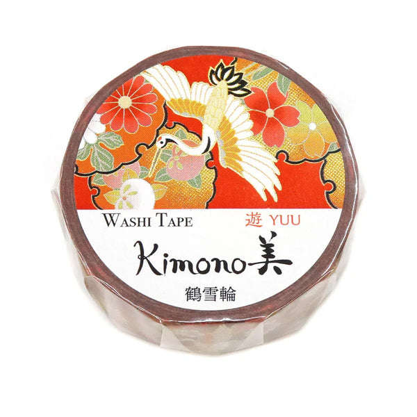 Kamiiso Sansyo 15mm Washi Tape - Kimono Crane Floral Circle GR2079 | papermindstationery.com