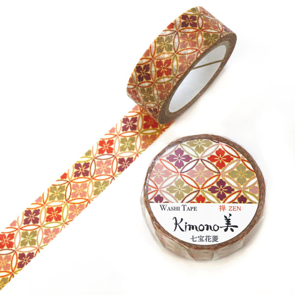 Kamiiso Sansyo 15mm Washi Tape - Kimono Shippo Hanabishi Pattern GR3051