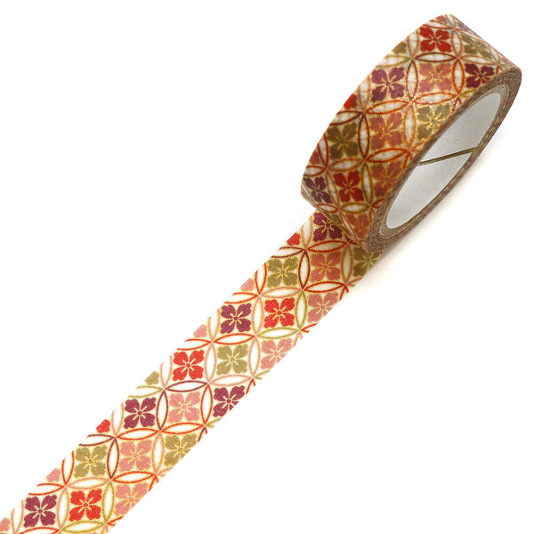 Kamiiso Sansyo 15mm Washi Tapes Set of 2 - Kimono Plum Beckoning Cat & Shippo Hanabishi Pattern