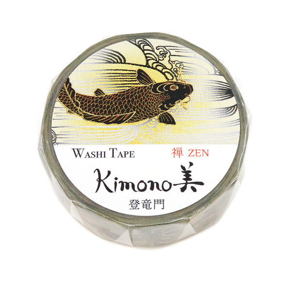 Kamiiso Sansyo 15mm Washi Tapes Set of 2 - Kimono Koi Fish Blue & Black Gold