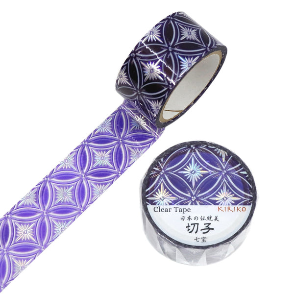 Kamiiso Japanese Traditional Beauty Kiriko (KIRIKO) Clear Tape - Shippo (Seven Treasures), 20mm x 3m roll, Hologram Foil (Pack of 10) | papermindstationery.com