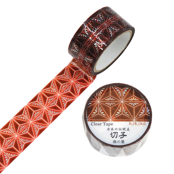 Kamiiso Japanese Traditional Beauty Kiriko (KIRIKO) Clear Tape - Asanoha (Hemp Leaf), 20mm x 3m roll, Hologram Foil (Pack of 10) | papermindstationery.com