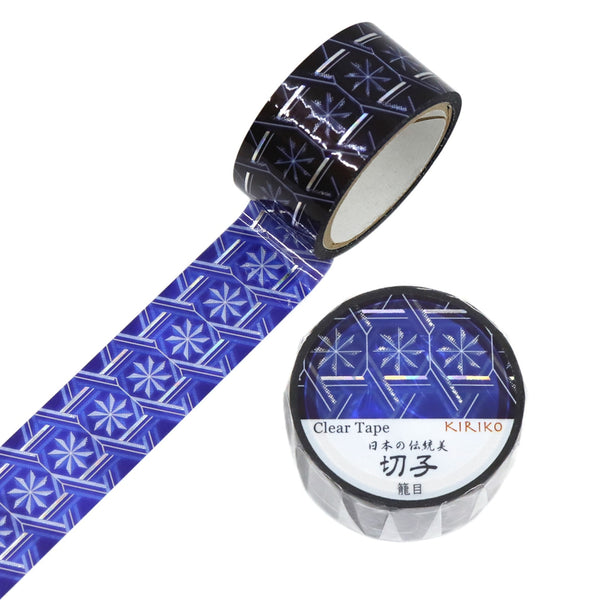Kamiiso Japanese Traditional Beauty Kiriko (KIRIKO) Clear Tape - Kagome (Basket Weave), 20mm x 3m roll, Hologram Foil (Pack of 10) | papermindstationery.com