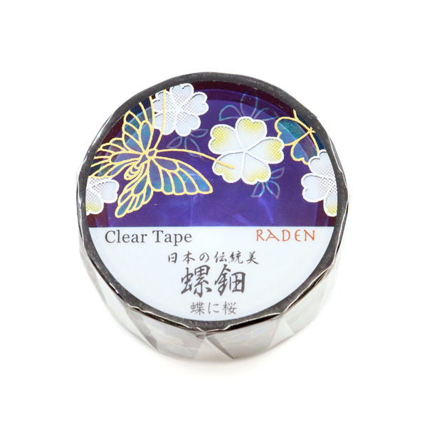 Kamiiso 20mm Clear Tape Traditional Japanese Beauty - Raden Butterfly and Cherry Blossom (Pack of 10) | papermindstationery.com