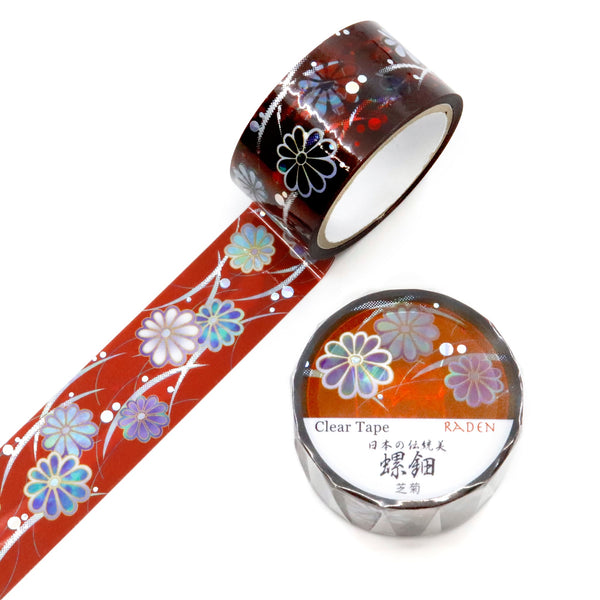 Kamiiso 20mm Clear Tape Traditional Japanese Beauty - Raden Shibagiku (Chrysanthemum) (Pack of 10) | papermindstationery.com