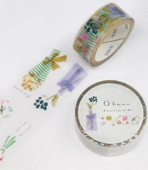 Kamiiso Miki Tamura Clear Tape - Ohana Flower, 15mm x 3m roll