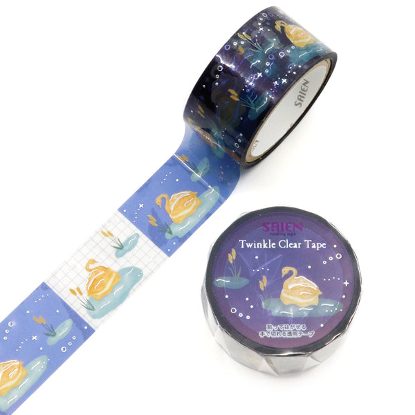 Kamiiso Saien 20mm Twinkle Clear Tape - Swan Shoe on the Water's Edge (Pack of 10) | papermindstationery.com