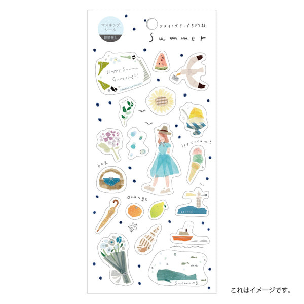 Kamiiso Miki Tamura Masking Stickers - Summer, Silver Foil (Pack of 10) | papermindstationery.com