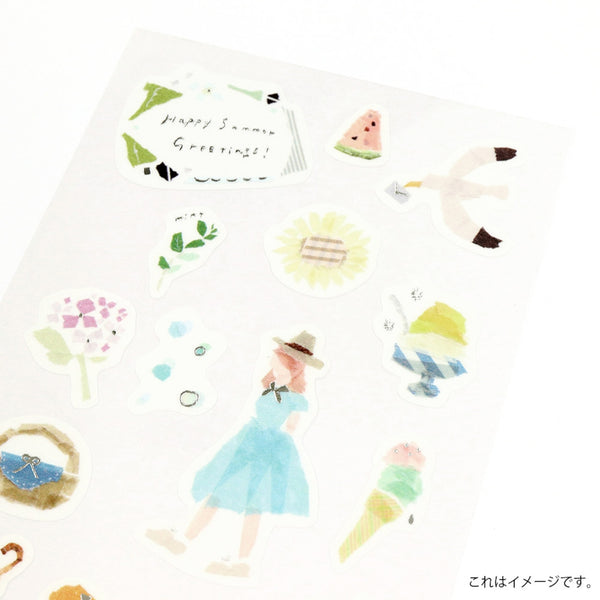 Kamiiso Miki Tamura Masking Stickers - Summer, Silver Foil (Pack of 10) | papermindstationery.com
