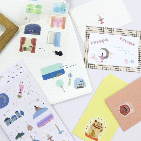 Kamiiso Miki Tamura Masking Stickers - Akari (Light), Silver Foil (Pack of 10) | papermindstationery.com