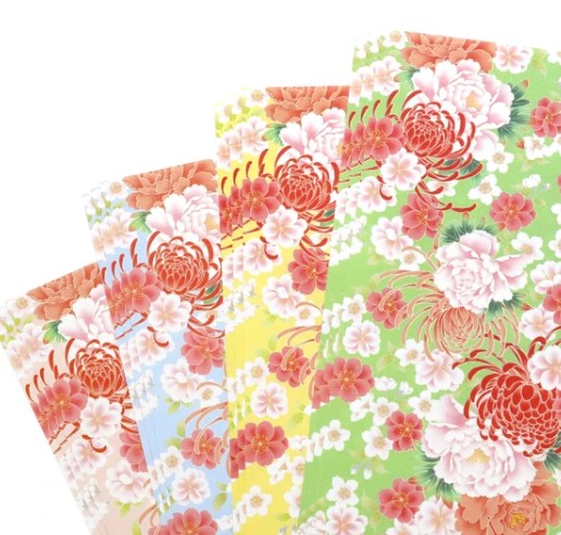 Kamiiso Kimono Beauty Stone Paper Origami - Botan Kiku Zakura (Peony Chrysanthemum Cherry Blossom) 