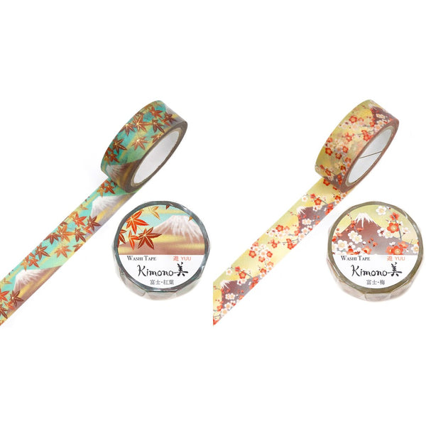 Kamiiso 15mm Washi Tape Set of 2 - Fuji Autumn & Fuji Plum Flower