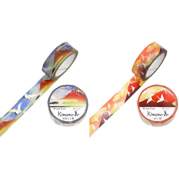 Kamiiso 15mm Washi Tape Set of 2 - Red Fuji Crane & Mt White Crane