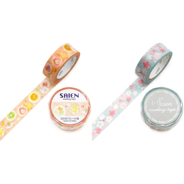 Kamiiso 15mm Washi Tape Set of 2 - Hamster Daifuku & Cherry Blossom