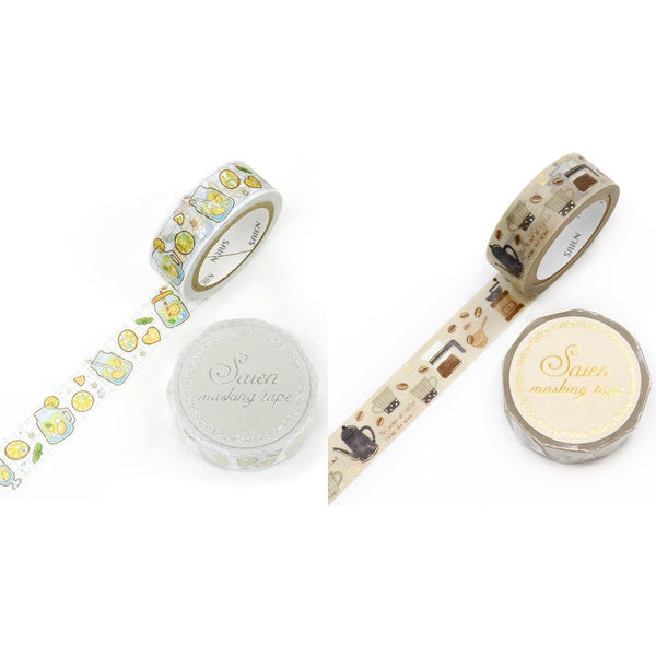 Kamiiso 15mm Washi Tape Set of 2 - Saien Lemonade & Coffee Time