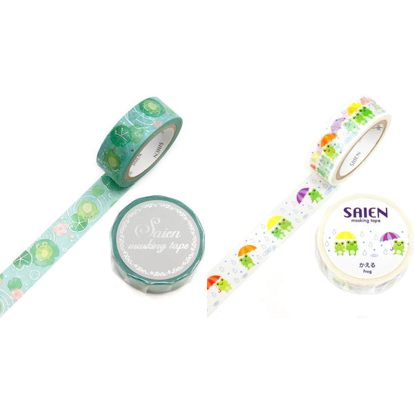 Kamiiso Saien 15mm Washi Tape Set of 2 - Floating Frogs & Rain Frogs
