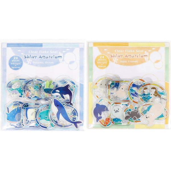 Kamiiso Holographic Flake Stickers Set of 2 - Shiny Aquarium Ocean World