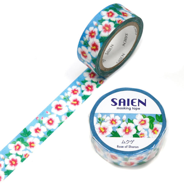 Kamiiso SAIEN Washi Masking Tape - Mukuge (Rose of Sharon), 15mm x 7m roll