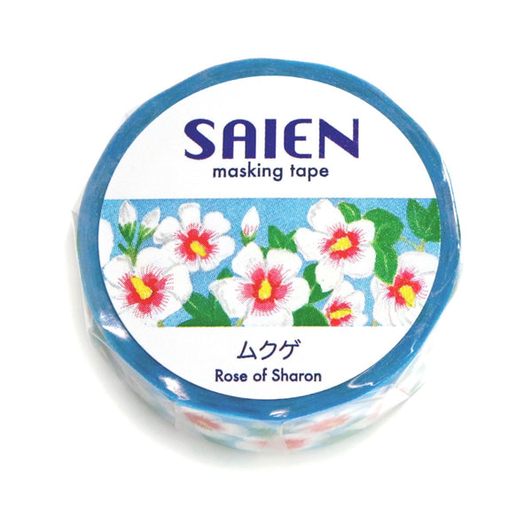 Kamiiso SAIEN Washi Masking Tape - Mukuge (Rose of Sharon), 15mm x 7m roll