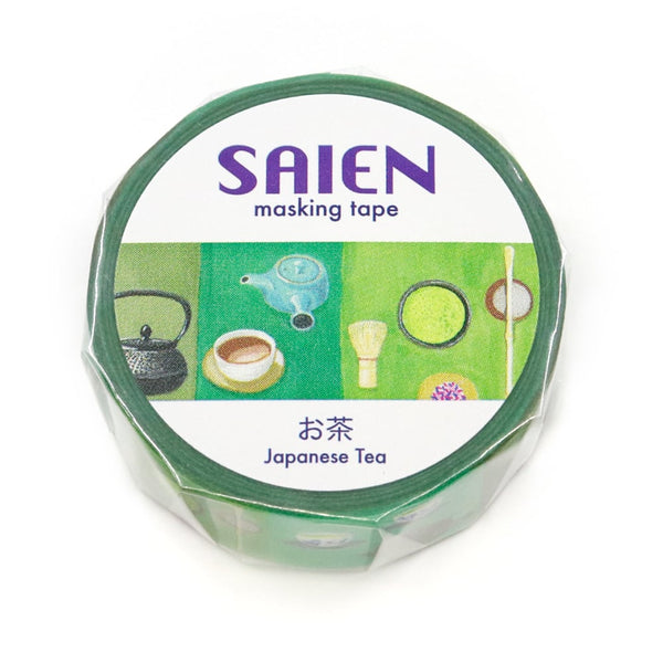 Kamiiso Saien 15mm Washi Tape - Japanese Tea Matcha (Pack of 10) | papermindstationery.com